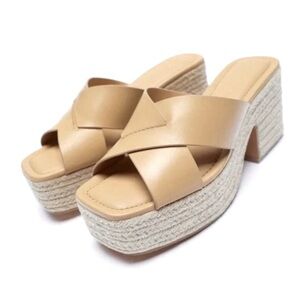 ZARA LEATHER AND JUTE PLATFORM SANDALS